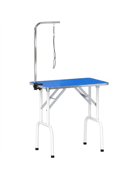 PawHut 32" Foldable Dog Grooming Table Pet Drying Beauty Table Adjustable Fixed Arm Rubber Top, Blue - pic 195366 | FastDaddyshop