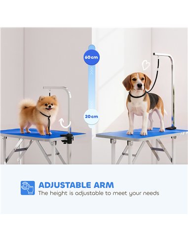 PawHut 32" Foldable Dog Grooming Table Pet Drying Beauty Table Adjustable Fixed Arm Rubber Top, Blue