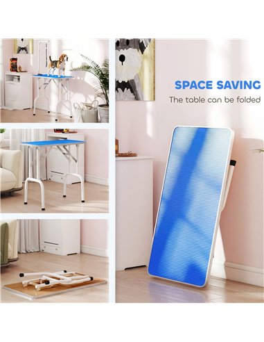 PawHut 32" Foldable Dog Grooming Table Pet Drying Beauty Table Adjustable Fixed Arm Rubber Top, Blue