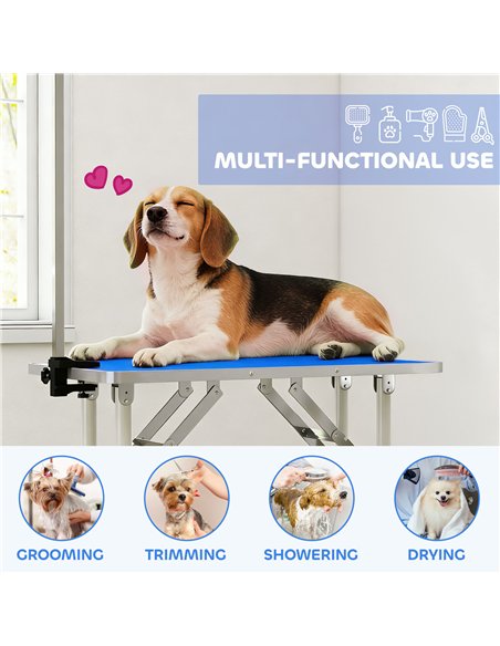 PawHut 32" Foldable Dog Grooming Table Pet Drying Beauty Table Adjustable Fixed Arm Rubber Top, Blue - pic 195372 | FastDaddyshop