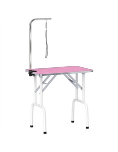 PawHut 32" Foldable Dog Grooming Table Pet Drying Beauty Table Adjustable Fixed Arm Rubber Top, Pink