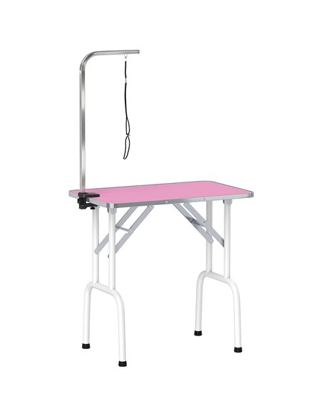 PawHut 32" Foldable Dog Grooming Table Pet Drying Beauty Table Adjustable Fixed Arm Rubber Top, Pink - pic 195375 | FastDaddyshop
