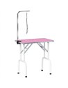 PawHut 32" Foldable Dog Grooming Table Pet Drying Beauty Table Adjustable Fixed Arm Rubber Top, Pink