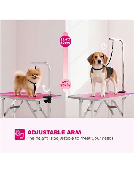 PawHut 32" Foldable Dog Grooming Table Pet Drying Beauty Table Adjustable Fixed Arm Rubber Top, Pink - pic 195378 | FastDaddyshop