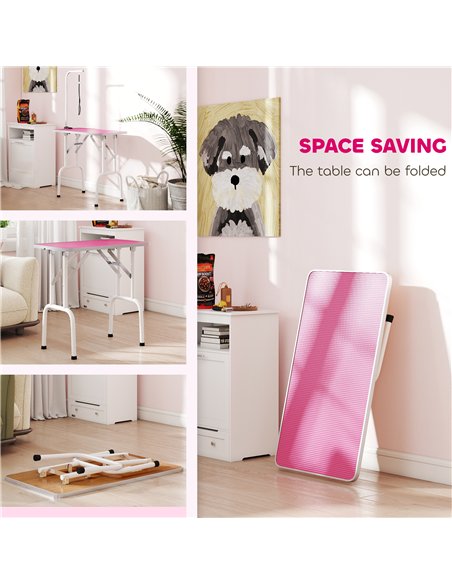 PawHut 32" Foldable Dog Grooming Table Pet Drying Beauty Table Adjustable Fixed Arm Rubber Top, Pink - pic 195379 | FastDaddyshop