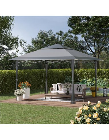 Outsunny 4x4m Pop-up Gazebo with Double Roof Roller Bag, Adjustable Legs, Dark Grey