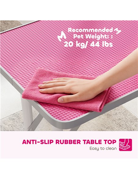 PawHut 32" Foldable Dog Grooming Table Pet Drying Beauty Table Adjustable Fixed Arm Rubber Top, Pink - pic 195380 | FastDaddyshop