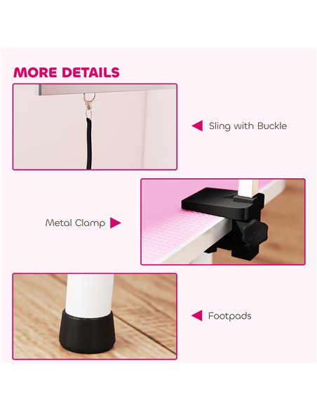 PawHut 32" Foldable Dog Grooming Table Pet Drying Beauty Table Adjustable Fixed Arm Rubber Top, Pink - pic 195382 | FastDaddyshop