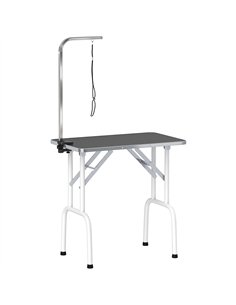 PawHut 32" Foldable Dog Grooming Table Pet Drying Beauty Table Adjustable Fixed Arm Rubber Top, Black