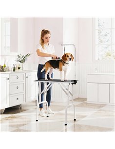 PawHut 32" Foldable Dog Grooming Table Pet Drying Beauty Table Adjustable Fixed Arm Rubber Top, Black 2