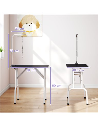 PawHut 32" Foldable Dog Grooming Table Pet Drying Beauty Table Adjustable Fixed Arm Rubber Top, Black