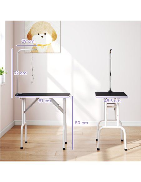 PawHut 32" Foldable Dog Grooming Table Pet Drying Beauty Table Adjustable Fixed Arm Rubber Top, Black - pic 195386 | FastDaddyshop