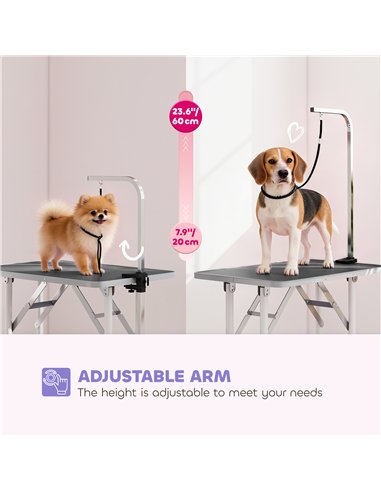 PawHut 32" Foldable Dog Grooming Table Pet Drying Beauty Table Adjustable Fixed Arm Rubber Top, Black