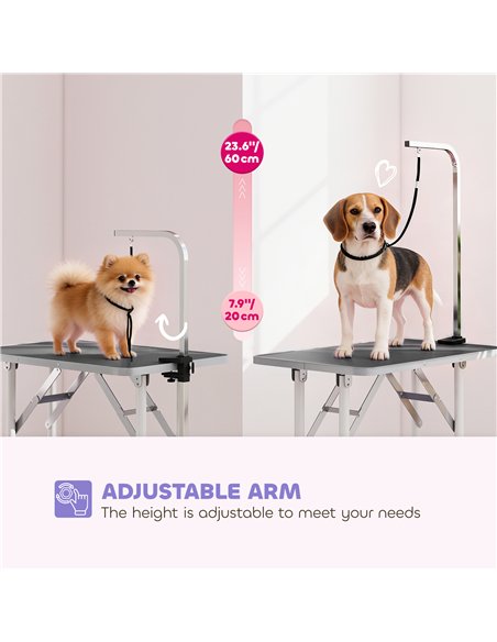 PawHut 32" Foldable Dog Grooming Table Pet Drying Beauty Table Adjustable Fixed Arm Rubber Top, Black - pic 195387 | FastDaddyshop