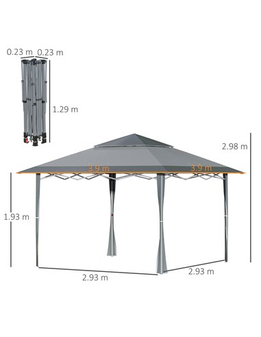 Outsunny 4x4m Pop-up Gazebo with Double Roof Roller Bag, Adjustable Legs, Dark Grey