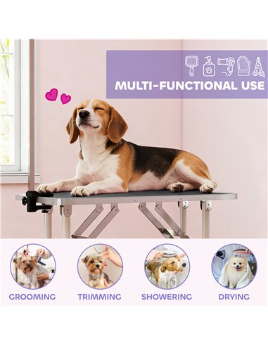 PawHut 32" Foldable Dog Grooming Table Pet Drying Beauty Table Adjustable Fixed Arm Rubber Top, Black