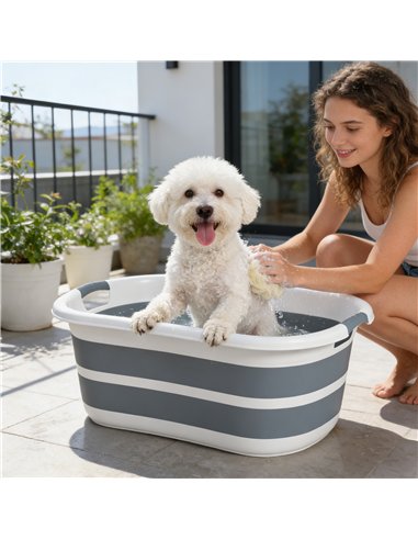 PawHut Dog Bath Tub, Portable Foldable Dog Bathtub with Drainage Hole, for Small Dogs Puppies Grey