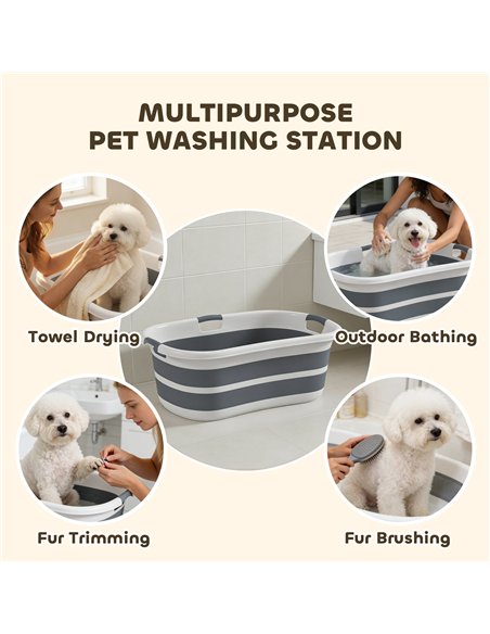 PawHut Dog Bath Tub, Portable Foldable Dog Bathtub with Drainage Hole, for Small Dogs Puppies Grey - pic 195396 | FastDaddyshop