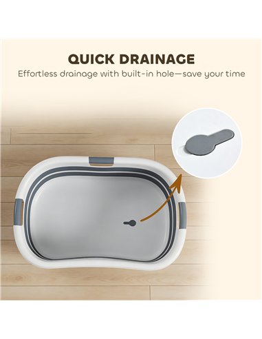 PawHut Dog Bath Tub, Portable Foldable Dog Bathtub with Drainage Hole, for Small Dogs Puppies Grey
