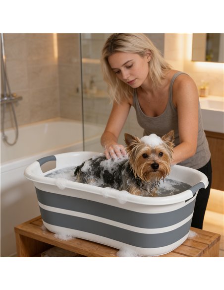 PawHut Dog Bath Tub, Portable Foldable Dog Bathtub with Drainage Hole, for Small Dogs Puppies Grey - pic 195399 | FastDaddyshop
