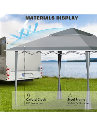Outsunny 4 x 4m Pop-up Gazebo Double Roof Canopy Tent with Roller Bag & Adjustable Legs Outdoor Party, Steel Frame, Dark Grey
