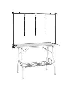 PawHut Dog Grooming Arm Adjustable H-Shape Dog Grooming Table Arm with Clamp and 3 Nooses Black