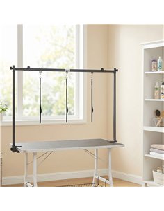 PawHut Dog Grooming Arm Adjustable H-Shape Dog Grooming Table Arm with Clamp and 3 Nooses Black 2