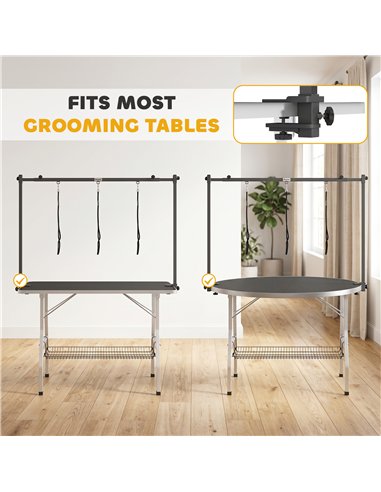 PawHut Dog Grooming Arm Adjustable H-Shape Dog Grooming Table Arm with Clamp and 3 Nooses Black