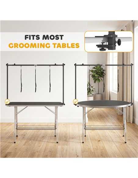 PawHut Dog Grooming Arm Adjustable H-Shape Dog Grooming Table Arm with Clamp and 3 Nooses Black - pic 195408 | FastDaddyshop