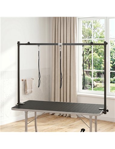 PawHut Dog Grooming Arm Adjustable H-Shape Dog Grooming Table Arm with Clamp and 3 Nooses Black