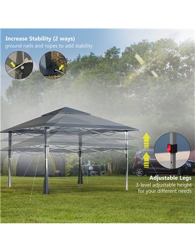 Outsunny 4 x 4m Pop-up Gazebo Double Roof Canopy Tent with Roller Bag & Adjustable Legs Outdoor Party, Steel Frame, Dark Grey