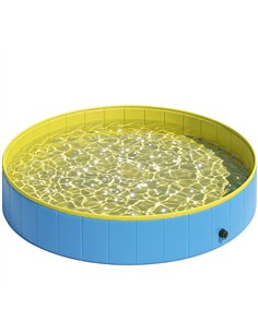 PawHut Foldable Dog Pool for Puppies and Ducks Dog Paddling Pool Bath Tub, Blue, 160 x 30cm