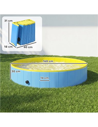 PawHut Foldable Dog Pool for Puppies and Ducks Dog Paddling Pool Bath Tub, Blue, 160 x 30cm