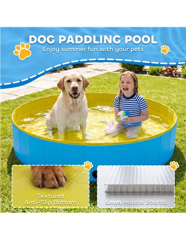 PawHut Foldable Dog Pool for Puppies and Ducks Dog Paddling Pool Bath Tub, Blue, 160 x 30cm