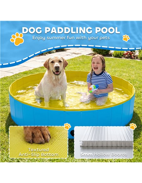 PawHut Foldable Dog Pool for Puppies and Ducks Dog Paddling Pool Bath Tub, Blue, 160 x 30cm - pic 195414 | FastDaddyshop