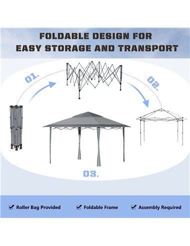 Outsunny 4 x 4m Pop-up Gazebo Double Roof Canopy Tent with Roller Bag & Adjustable Legs Outdoor Party, Steel Frame, Dark Grey