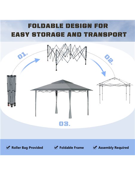 Outsunny 4 x 4m Pop-up Gazebo Double Roof Canopy Tent with Roller Bag & Adjustable Legs Outdoor Party, Steel Frame, Dark Grey - pic 19542 | FastDaddyshop