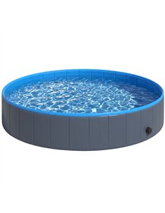 PawHut Foldable Dog Pool for Puppies and Ducks Dog Paddling Pool Bath Tub, Dark Grey, 160 x 30cm