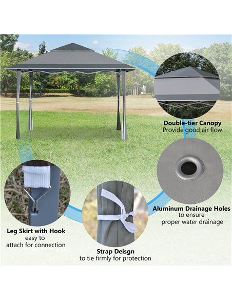 Outsunny 4 x 4m Pop-up Gazebo Double Roof Canopy Tent with Roller Bag & Adjustable Legs Outdoor Party, Steel Frame, Dark Grey - pic 19543 | FastDaddyshop