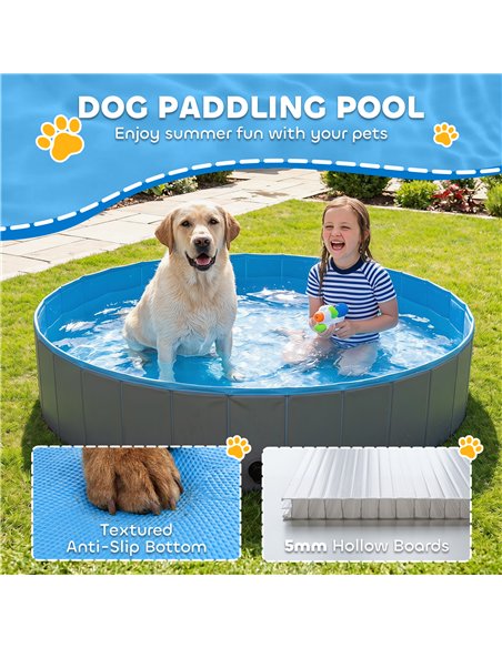 PawHut Foldable Dog Pool for Puppies and Ducks Dog Paddling Pool Bath Tub, Dark Grey, 160 x 30cm - pic 195432 | FastDaddyshop