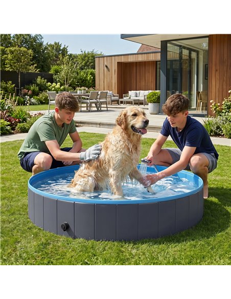 PawHut Foldable Dog Pool for Puppies and Ducks Dog Paddling Pool Bath Tub, Dark Grey, 140 x 30cm - pic 195439 | FastDaddyshop