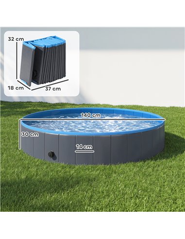 PawHut Foldable Dog Pool for Puppies and Ducks Dog Paddling Pool Bath Tub, Dark Grey, 140 x 30cm