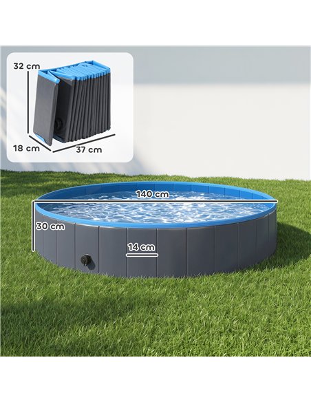 PawHut Foldable Dog Pool for Puppies and Ducks Dog Paddling Pool Bath Tub, Dark Grey, 140 x 30cm - pic 195440 | FastDaddyshop