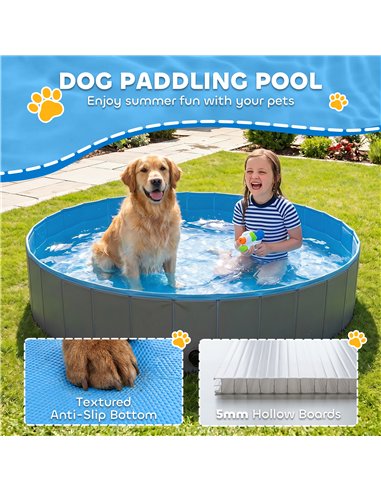 PawHut Foldable Dog Pool for Puppies and Ducks Dog Paddling Pool Bath Tub, Dark Grey, 140 x 30cm