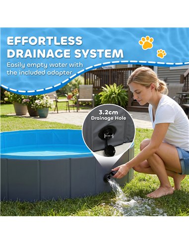 PawHut Foldable Dog Pool for Puppies and Ducks Dog Paddling Pool Bath Tub, Dark Grey, 140 x 30cm