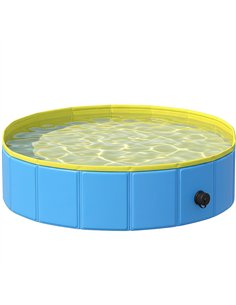 PawHut Foldable Dog Pool for Puppies and Ducks Dog Paddling Pool Bath Tub, Blue, 100 x 30 cm