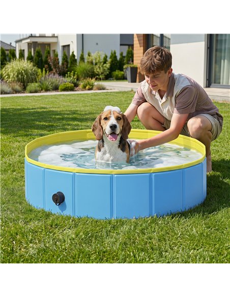 PawHut Foldable Dog Pool for Puppies and Ducks Dog Paddling Pool Bath Tub, Blue, 100 x 30 cm - pic 195448 | FastDaddyshop
