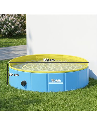 PawHut Foldable Dog Pool for Puppies and Ducks Dog Paddling Pool Bath Tub, Blue, 100 x 30 cm