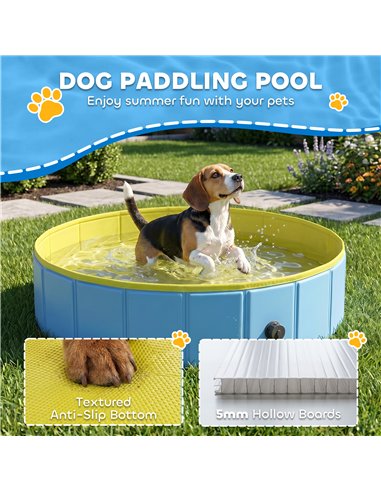 PawHut Foldable Dog Pool for Puppies and Ducks Dog Paddling Pool Bath Tub, Blue, 100 x 30 cm