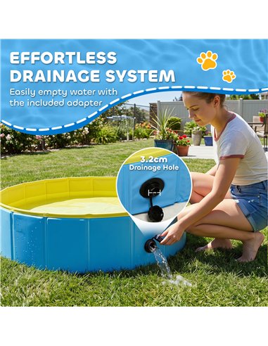 PawHut Foldable Dog Pool for Puppies and Ducks Dog Paddling Pool Bath Tub, Blue, 100 x 30 cm